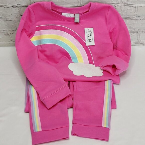 'THE CHILDREN'S PLACE' FLEECE LINED GLITTER RAINBOW OUTFIT 2-PIECE SET